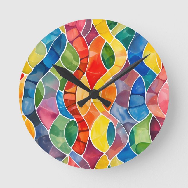 Horloge Ronde Aquarelle Arc-en-ciel en verre (Recto)
