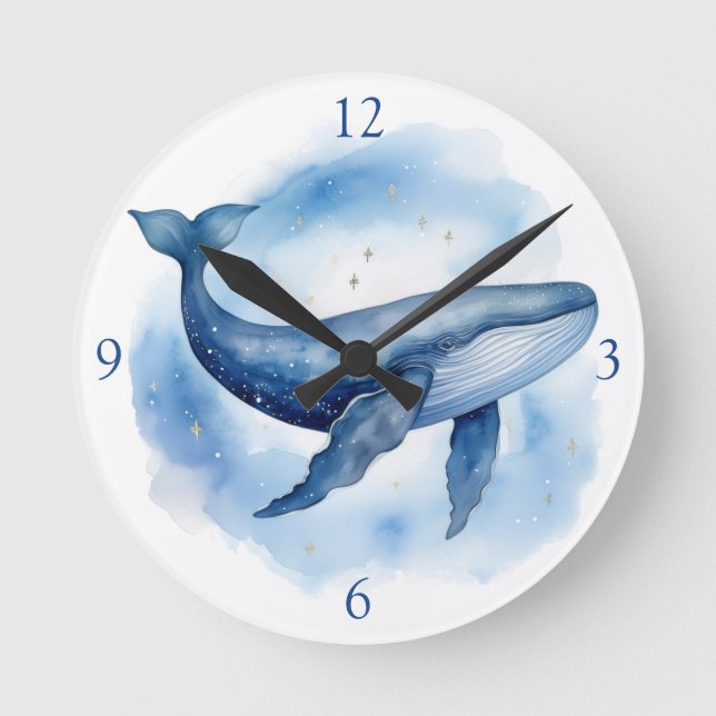 Horloge Ronde Aquarelle Baleine céleste (Recto)