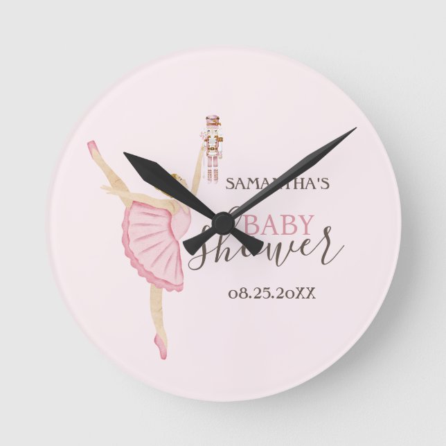 Horloge Ronde Aquarelle Ballerina Nutcracker Baby shower rose (Recto)