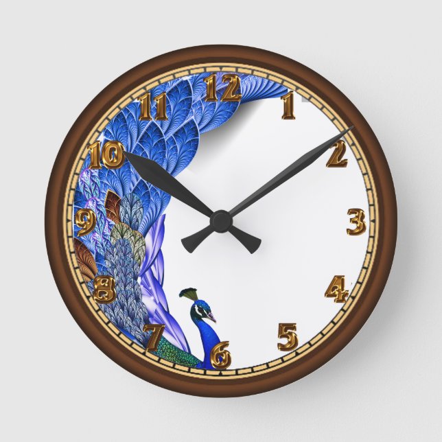 Horloge Ronde Aquarelle bleu et turquoise paon (Recto)