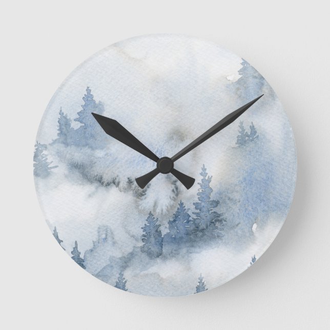 Horloge Ronde Aquarelle bleu foncé Forêt Abstraite (Recto)