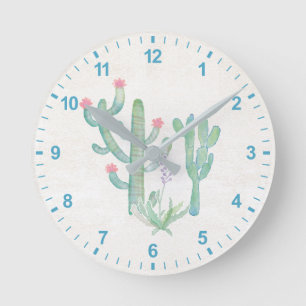 Horloge Ronde Aquarelle bohémienne Cactus