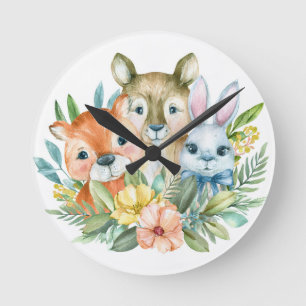 Horloge Ronde Aquarelle conception d'animaux mignons