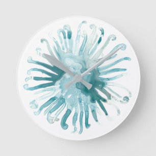 Horloge Ronde Aquarelle Corail - Bleu 2