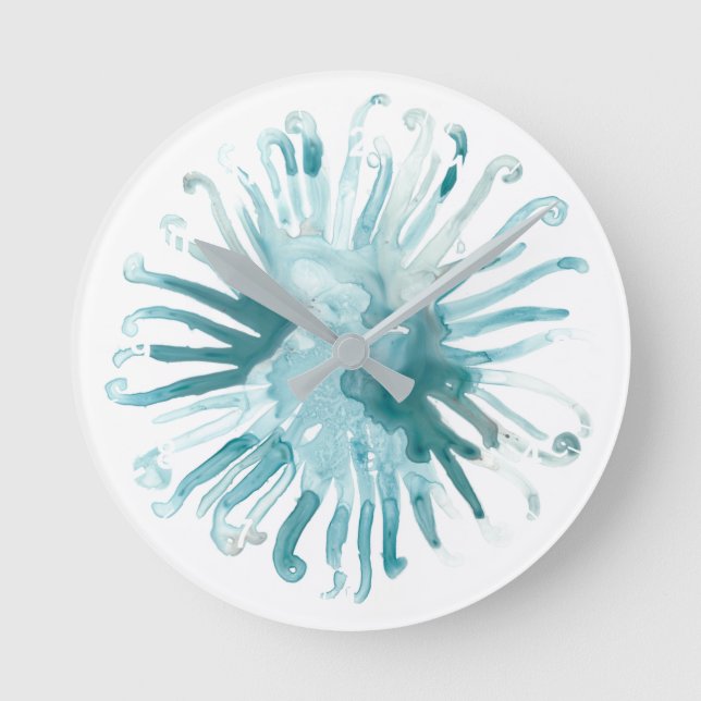 Horloge Ronde Aquarelle Corail - Bleu 2 (Recto)