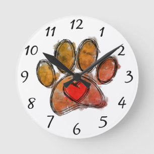 Horloge Ronde Aquarelle couleur Amoureux des chiens Dessin