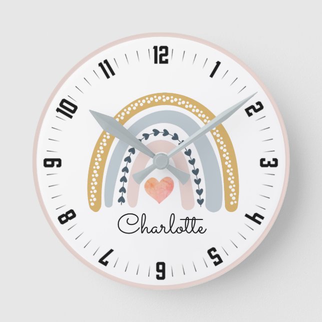 Horloge Ronde Aquarelle Cute Boho personnalisée Arc-en-ciel Gran (Recto)