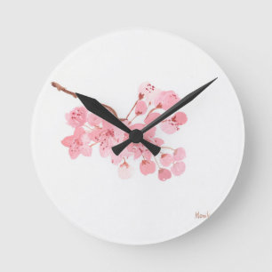 Horloge Ronde Aquarelle de fleurs de cerisier sakura rose floral
