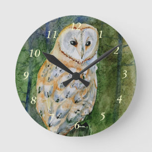 Horloge Ronde Aquarelle de hibou de grange