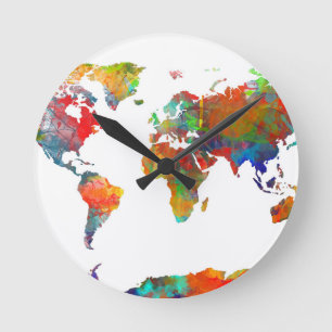 Horloge Ronde aquarelle de la carte mondiale 18