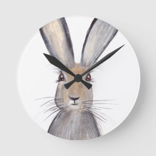 Horloge Ronde Aquarelle de lapin lièvre
