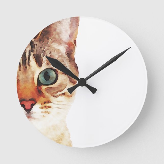 Horloge Ronde Aquarelle du visage de chat (Recto)