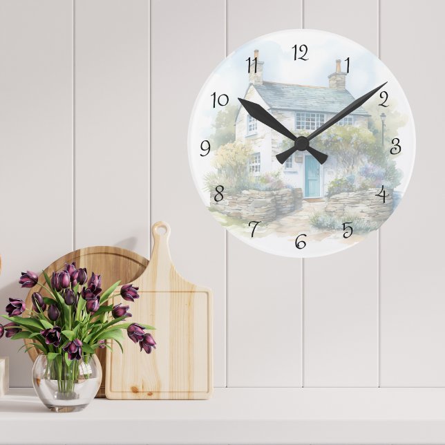 Horloge Ronde Aquarelle été Anglais Pays Cottage (Créateur téléchargé)