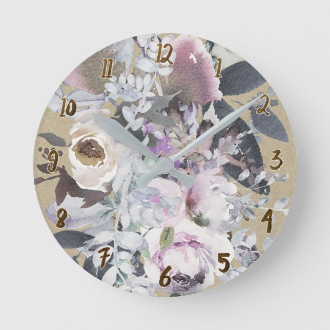 Horloge Ronde Aquarelle Floral Pastel Chic Couleur Splash (Recto)