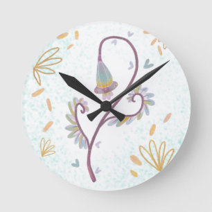 Horloge Ronde aquarelle florale élégante