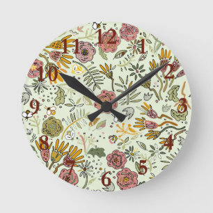 Horloge Ronde Aquarelle Florale Fleurs d'abeille Élégante Modern