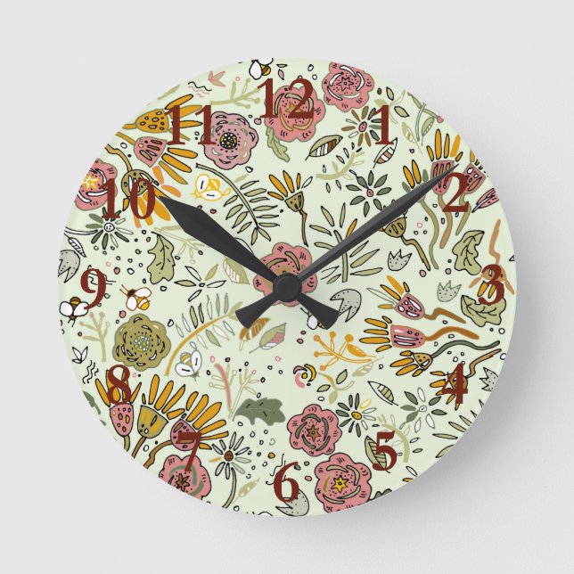 Horloge Ronde Aquarelle Florale Fleurs d'abeille Élégante Modern (Recto)