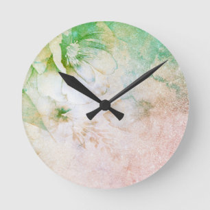 Horloge Ronde *~* Aquarelle florale Peach Pink Celestin Parties 