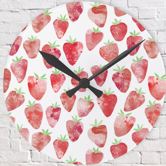 Horloge Ronde Aquarelle fraise (Watercolor strawberry fruit pattern wall clock)