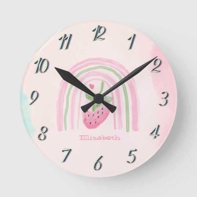 Horloge Ronde Aquarelle Fraise Arc-en-ciel   (Recto)