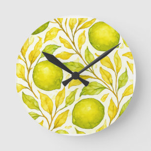 Horloge Ronde Aquarelle Fruit citron Motif sans joint