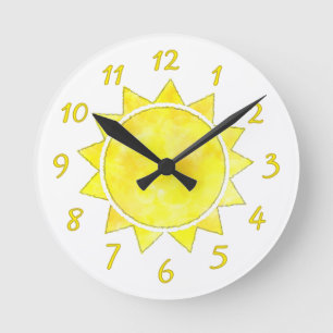 Horloge Ronde Aquarelle jaune