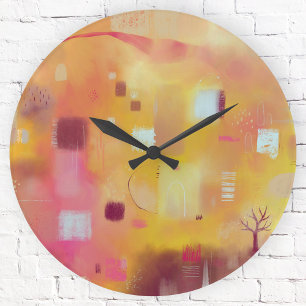 Horloge Ronde Aquarelle jaune Abstraite moderne