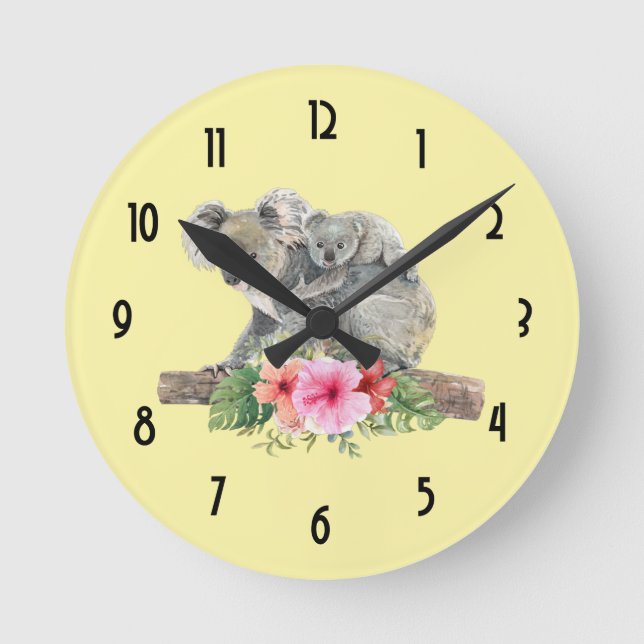 Horloge Ronde Aquarelle Koala Oears mignonne maman & bébé (Recto)