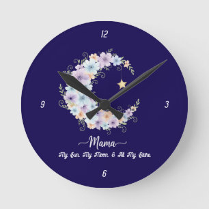 Horloge Ronde Aquarelle Lunaire Maman Florale