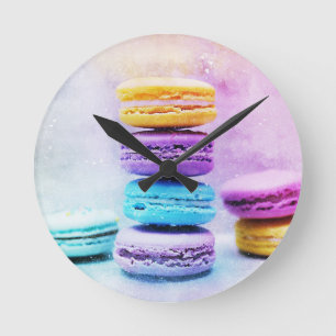 Horloge Ronde Aquarelle Macaron Aliments Abstrait