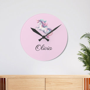 Horloge Ronde Aquarelle magique Unicorn mignonne