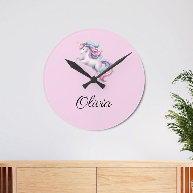 Horloge Ronde Aquarelle magique Unicorn mignonne (Créateur téléchargé)