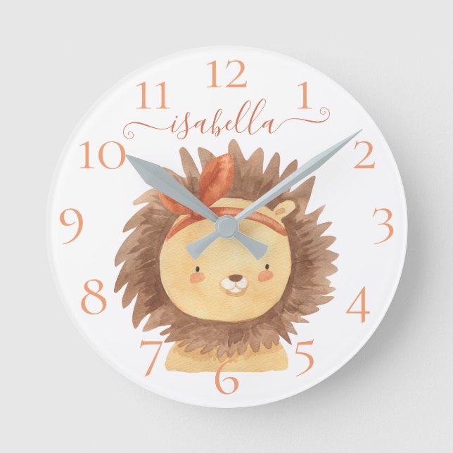 Horloge Ronde Aquarelle personnalisée mignonne Lion Baby Nursery (Recto)
