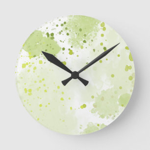 Horloge Ronde Aquarelle Plaques Vert et Sage