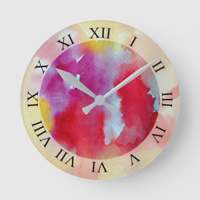 Horloge Ronde Aquarelle rose Art Abstrait (Recto)