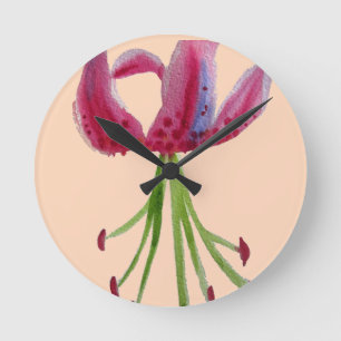 Horloge Ronde Aquarelle rose Lily art floral moderne