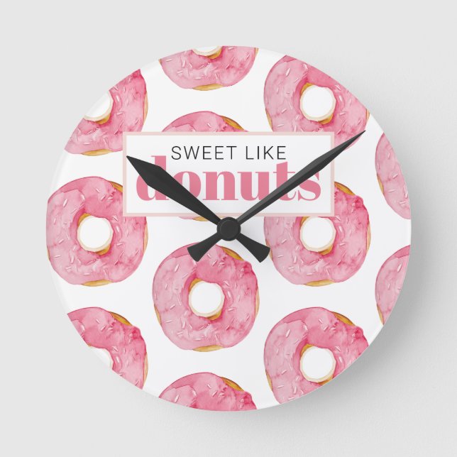 Horloge Ronde Aquarelle rose moderne douce comme les beignets Ci (Recto)