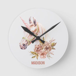 Horloge Ronde Aquarelle Unicorne
