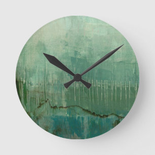 Horloge Ronde Aquarelle verte contemporaine
