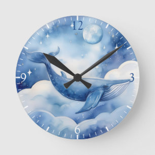 Horloge Ronde Aquarelle Whimsical Blue Whimsical