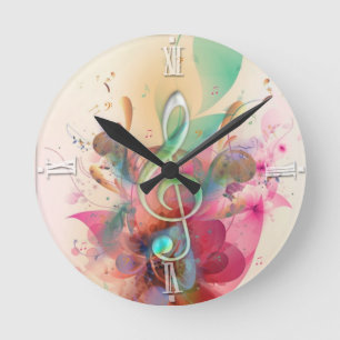 Horloge Ronde aquarelles cool tonalités à clef triples notes de