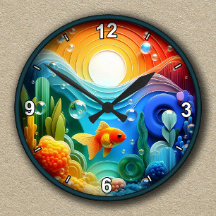 Horloge Ronde Aquarium Abstrait Coloré Personnalisable
