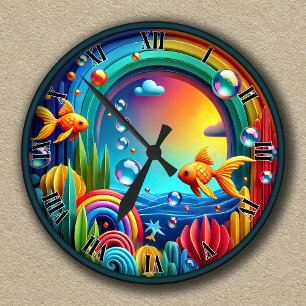 Horloge Ronde Aquarium Abstrait Coloré Personnalisable