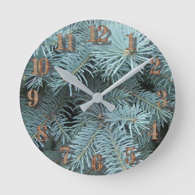 Horloge Ronde Arbre à feuillage persistant bleu épicéa gris vert (Recto)
