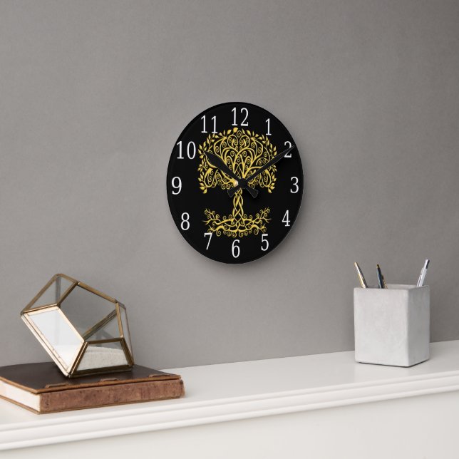 Horloge Ronde Arbre Celtique Jaune (Bureau)