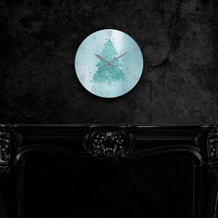 Horloge Ronde Arbre de Noël élégant   Luxe Aqua Mint Splatter