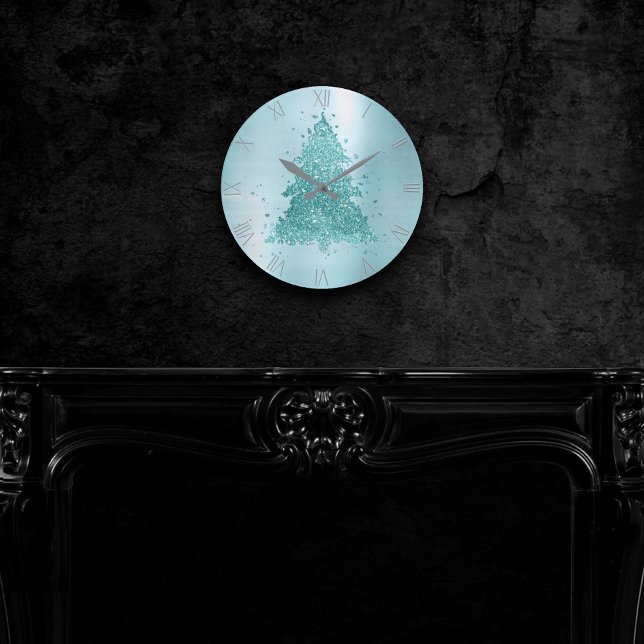 Horloge Ronde Arbre de Noël élégant | Luxe Aqua Mint Splatter (Créateur téléchargé)