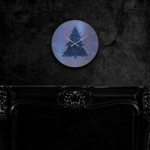 Horloge Ronde Arbre de Noël Moody Classy Navy Blue Splatter