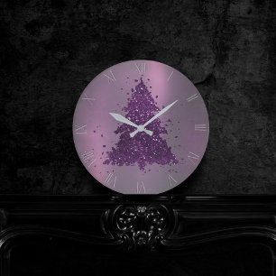 Horloge Ronde Arbre de Noël Moody   Plum profond