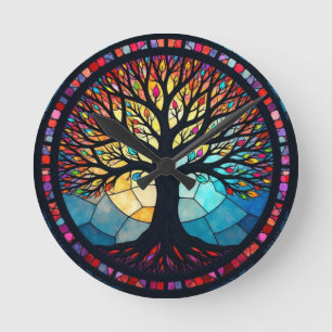 Horloge Ronde Arbre de vie en verre tendu